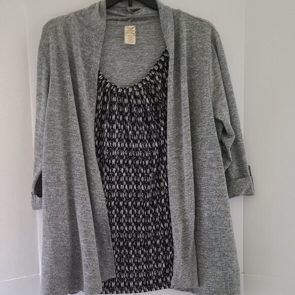 FADDED GLORY HEATHER GREY COMBO CARDIGAN MOCK LAYERED BLOUSE PLUS SZ 3X(22W-24W) - Picture 1 of 7